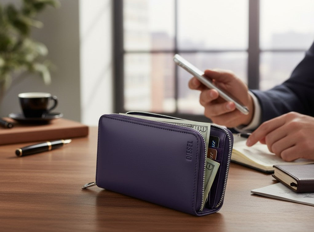 DIESEL Jadda moteriška piniginė OS tamsiai violetinė karvės odos apvalus užtrauktukas violetinė RRP 160 € 