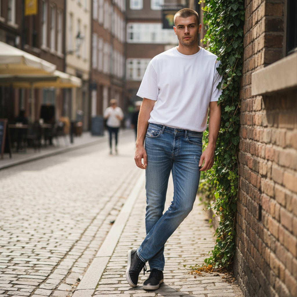 DIESEL 1979 Sleenker 09G35 vyriški džinsai W34/L30 žemo juosmens, aptempti, mėlyni, RRP250