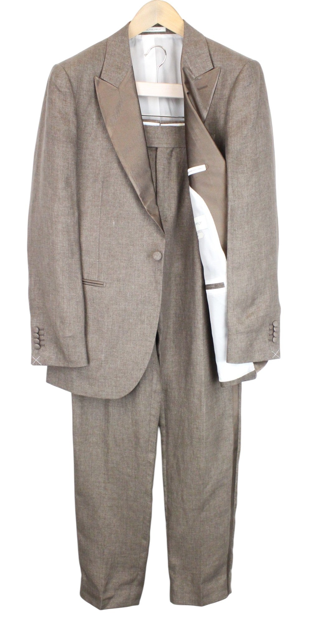 SUITSUPPLY Lazio Tuxedo Men's Suit UK42R Slim 2 Piece Brown Linen Peak Collar