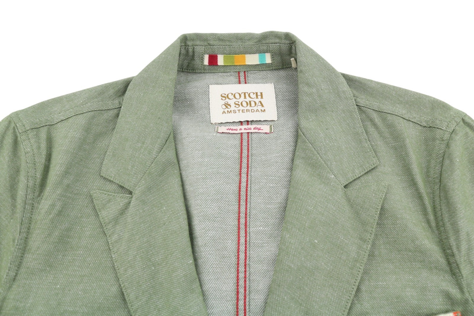 SCOTCH & SODA Men Blazer M Green Melange Peak Lapel Double-Breasted Unlined