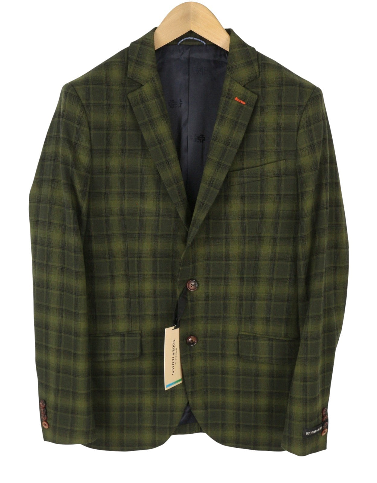 SCOTCH & SODA Men Blazer M Green Plaid Button Notch Lapel Single Breasted