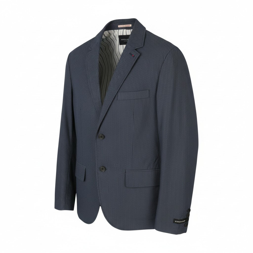 SCOTCH & SODA Men Blazer M Dark Blue Pinstriped Half Lined Single-Breasted