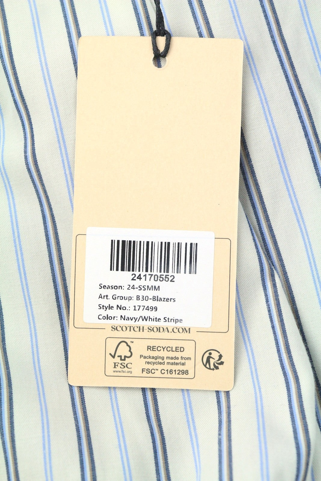SCOTCH & SODA Men Blazer M Dark Blue Pinstriped Half Lined Single-Breasted