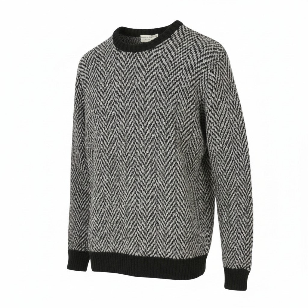 FILIPPO DE LAURENTIIS Men Jumper IT52 L Black Patterned Merino Wool Blend Knit