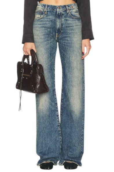 R13 Jane Women Jeans 24 Kelly Stretch Straight Whiskers Faded Blue SS26