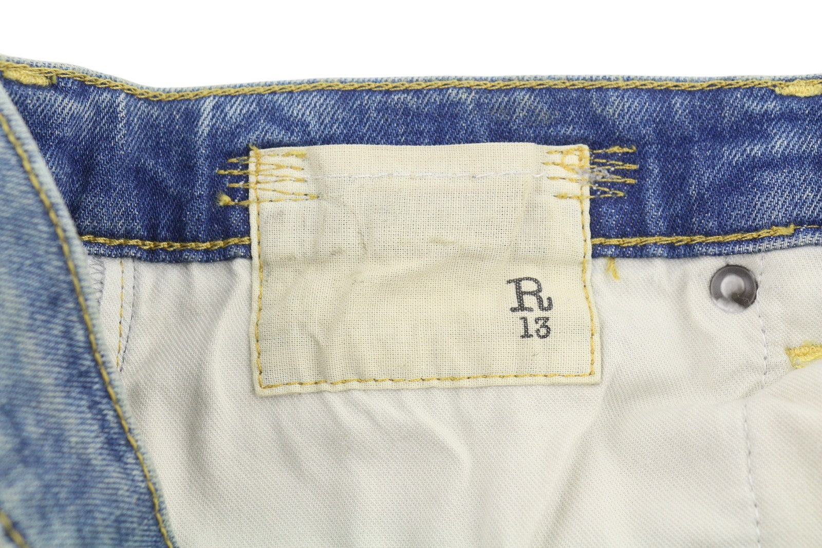 R13 Jane Women Jeans 24 Kelly Stretch Straight Whiskers Faded Blue SS26