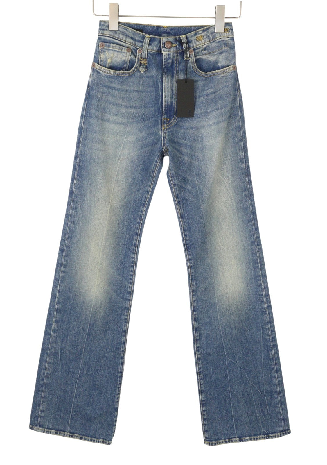 R13 Jane Women Jeans 24 Kelly Stretch Straight Whiskers Faded Blue SS26