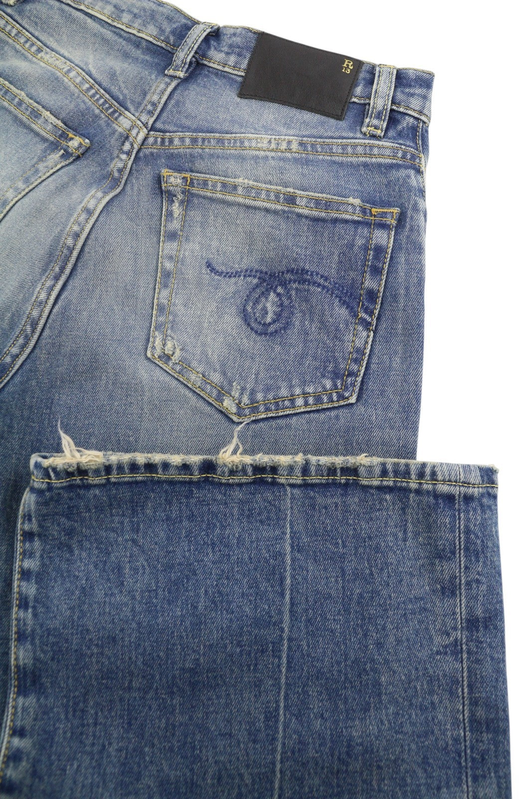R13 Jane Women Jeans 24 Kelly Stretch Straight Whiskers Faded Blue SS26