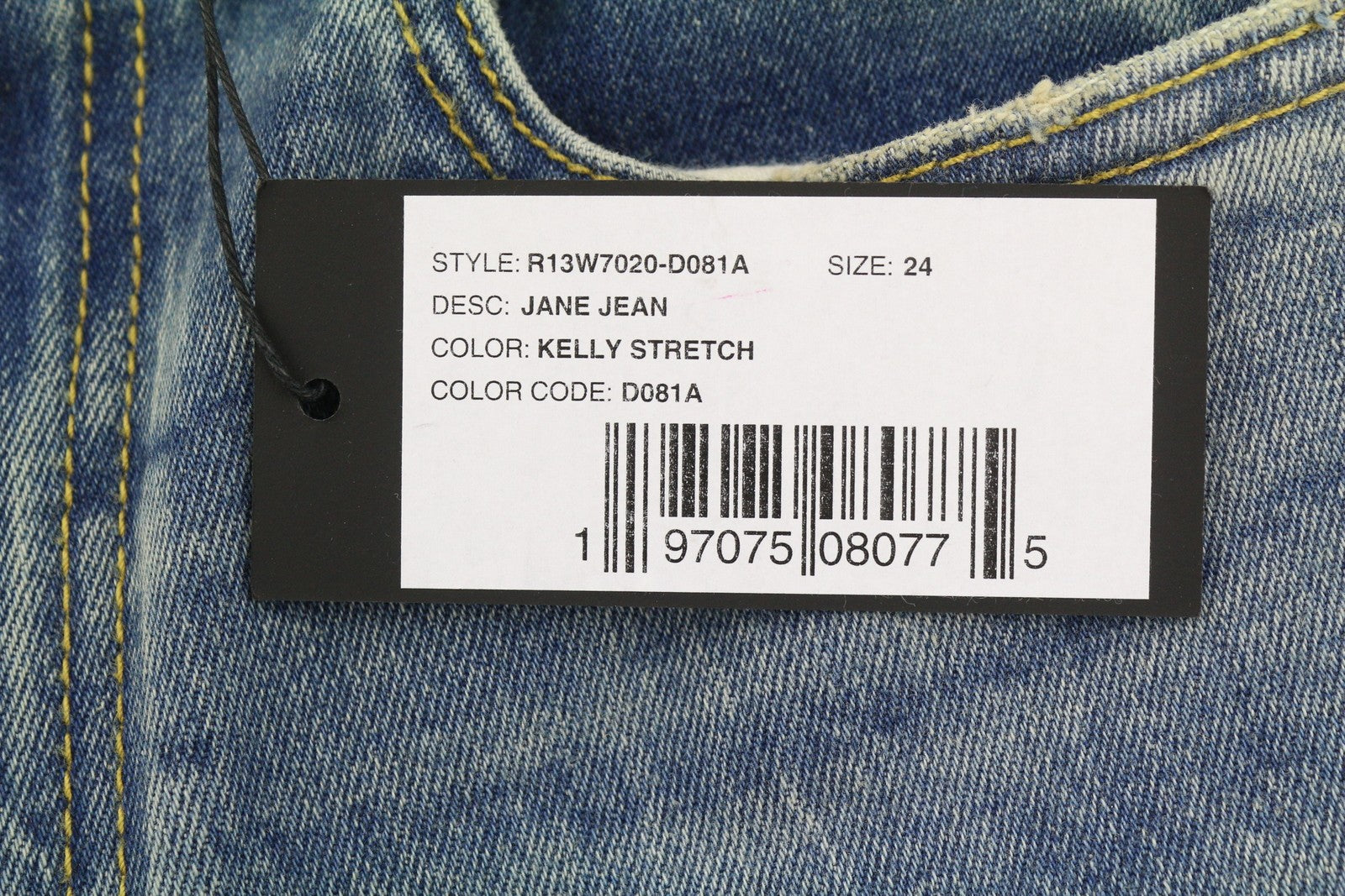 R13 Jane Women Jeans 24 Kelly Stretch Straight Whiskers Faded Blue SS26