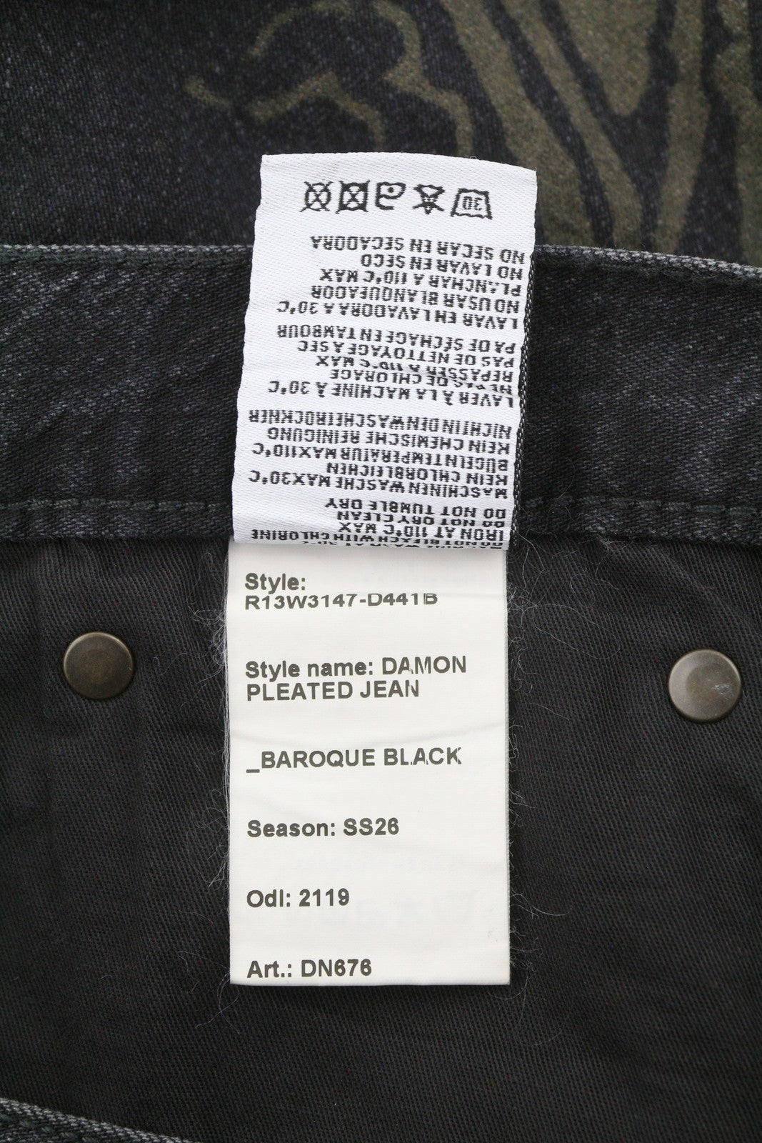 R13 Damon Pleated Women Jeans 26 Baroque Black Wide Leg SS26 RRP1295