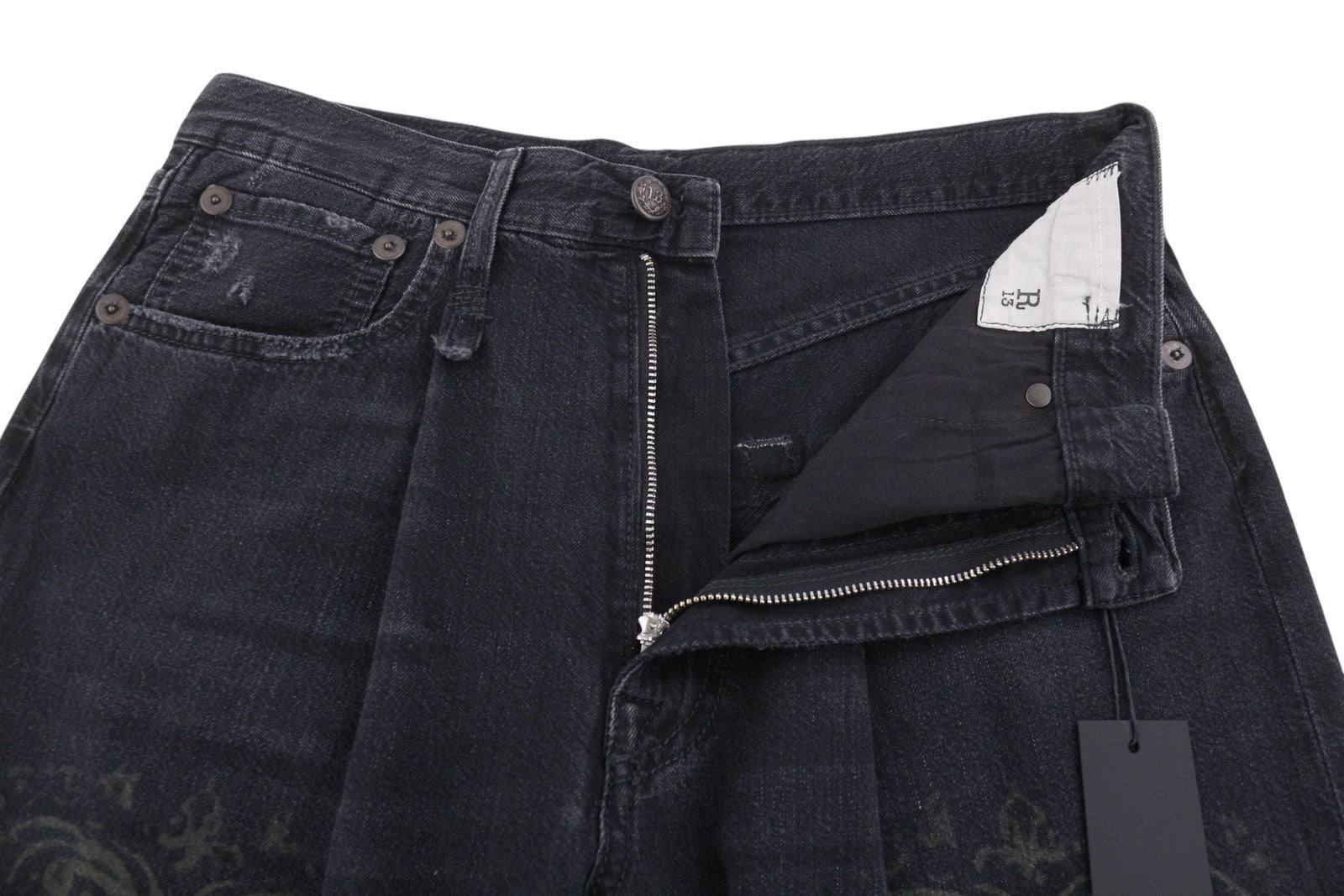 R13 Damon Pleated Women Jeans 26 Baroque Black Wide Leg SS26 RRP1295