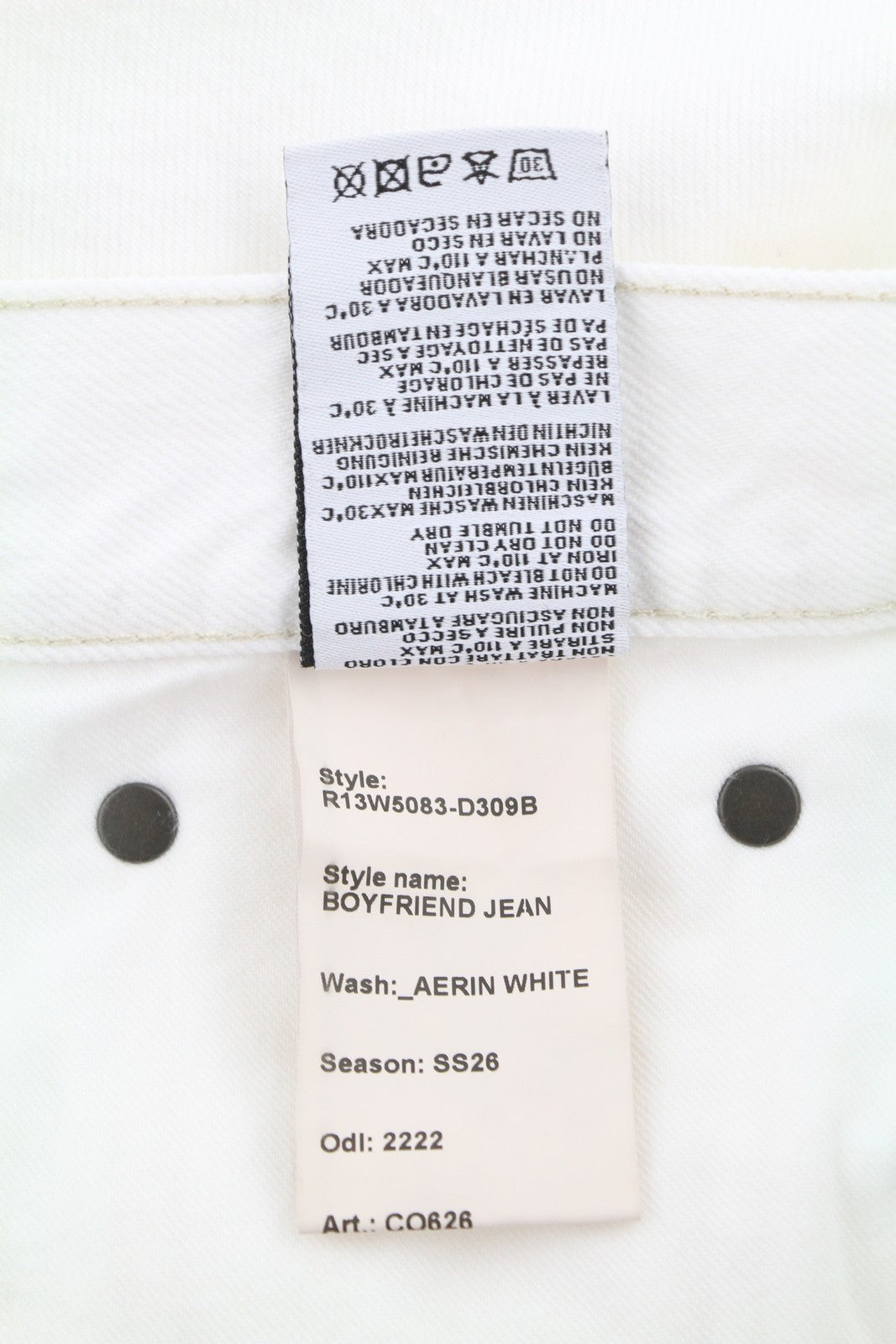 R13 Boyfriend Women Jeans 23 Aerin White Cropped Ankle Distress Denim SS26