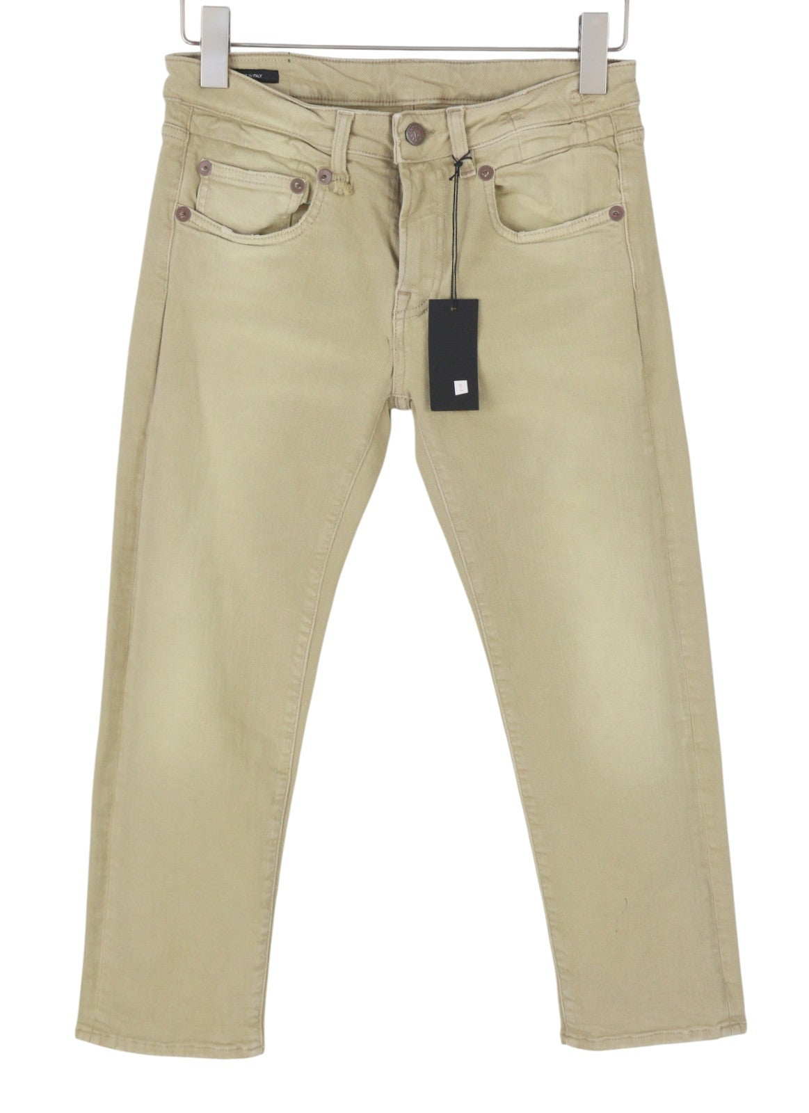 R13 Boy Straight Women Jeans 27 Khaki Stretch Faded Cropped Zip RRP699