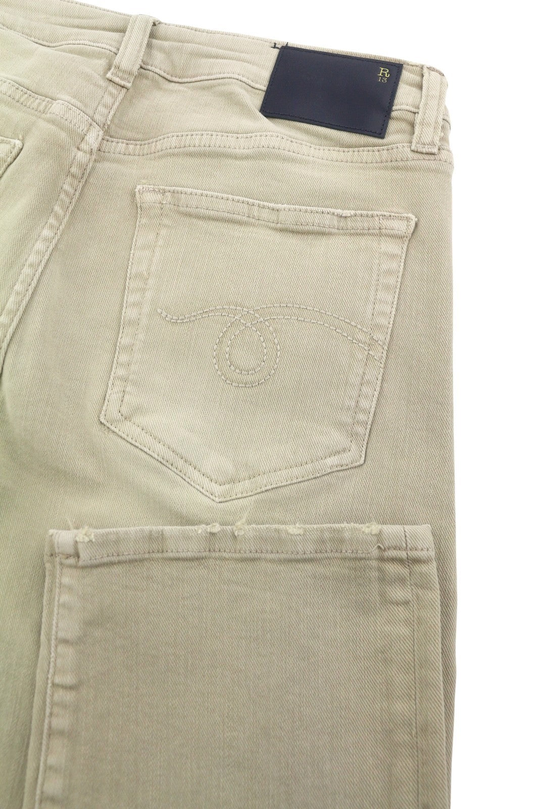R13 Boy Straight Women Jeans 27 Khaki Stretch Faded Cropped Ankle RRP699