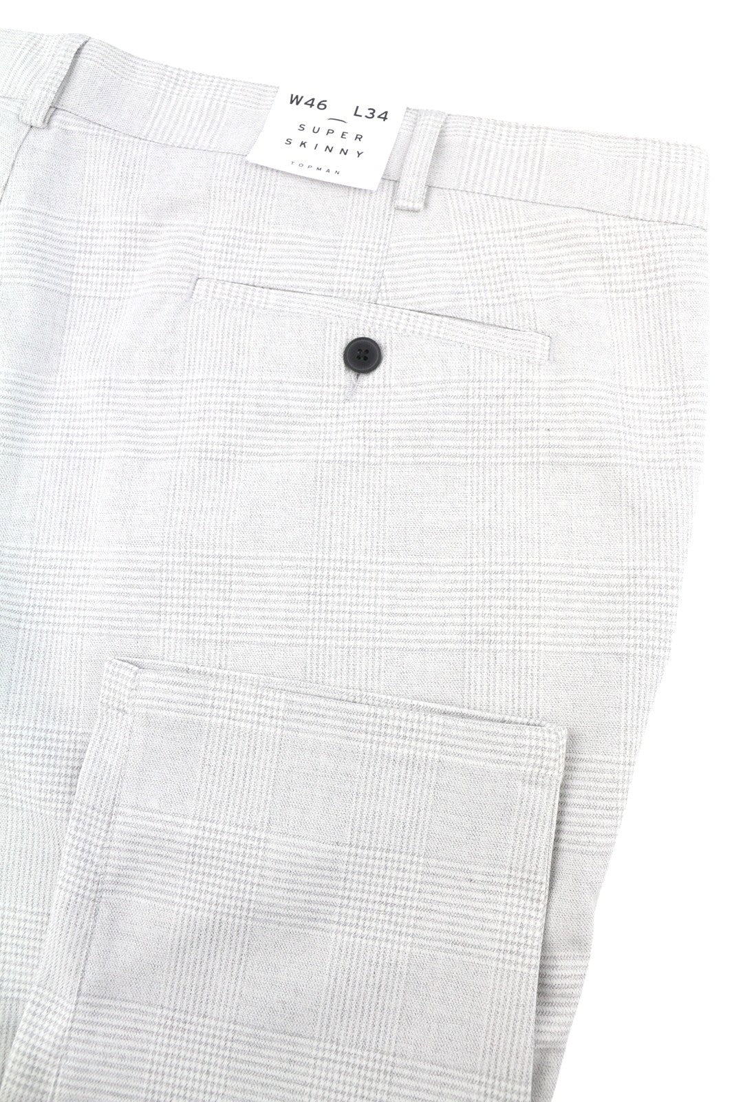 TOPMAN Men Trousers W46/L34 Light Grey Plaid Super Skinny Fit Formal