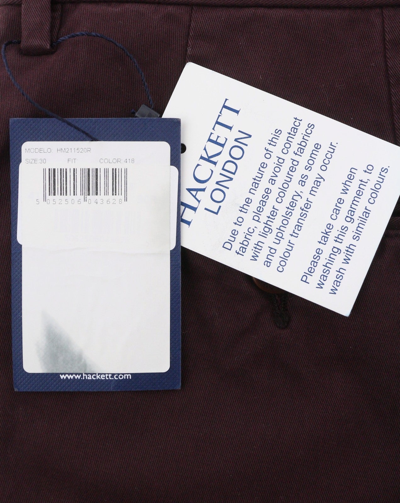 HACKETT Sanderson Men Trousers W30 Dark Burgundy Slim Fit Chino