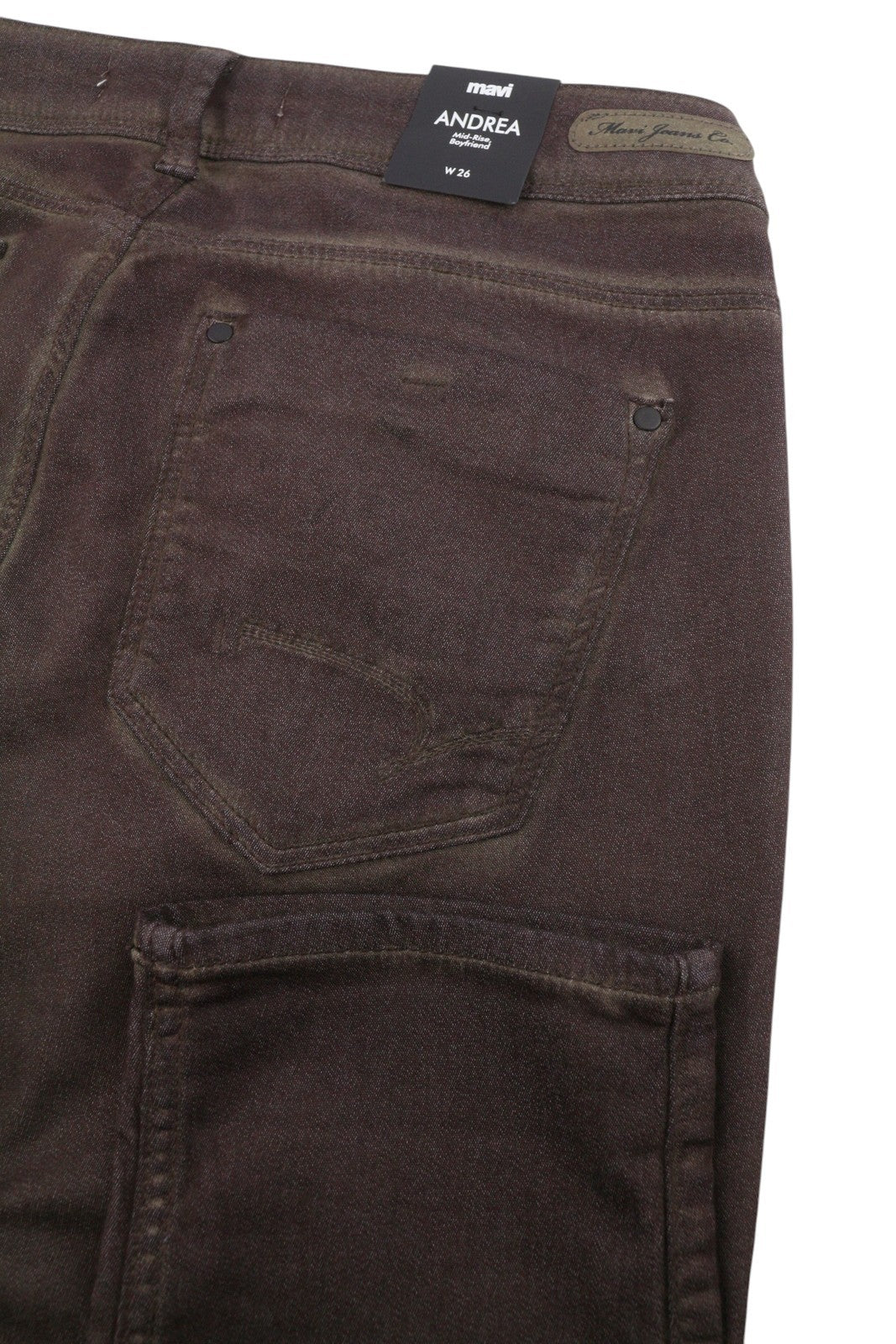 MAVI Andrea Women Trousers W26 Brown Coated Look Mid Rise Boyfriend Skinny