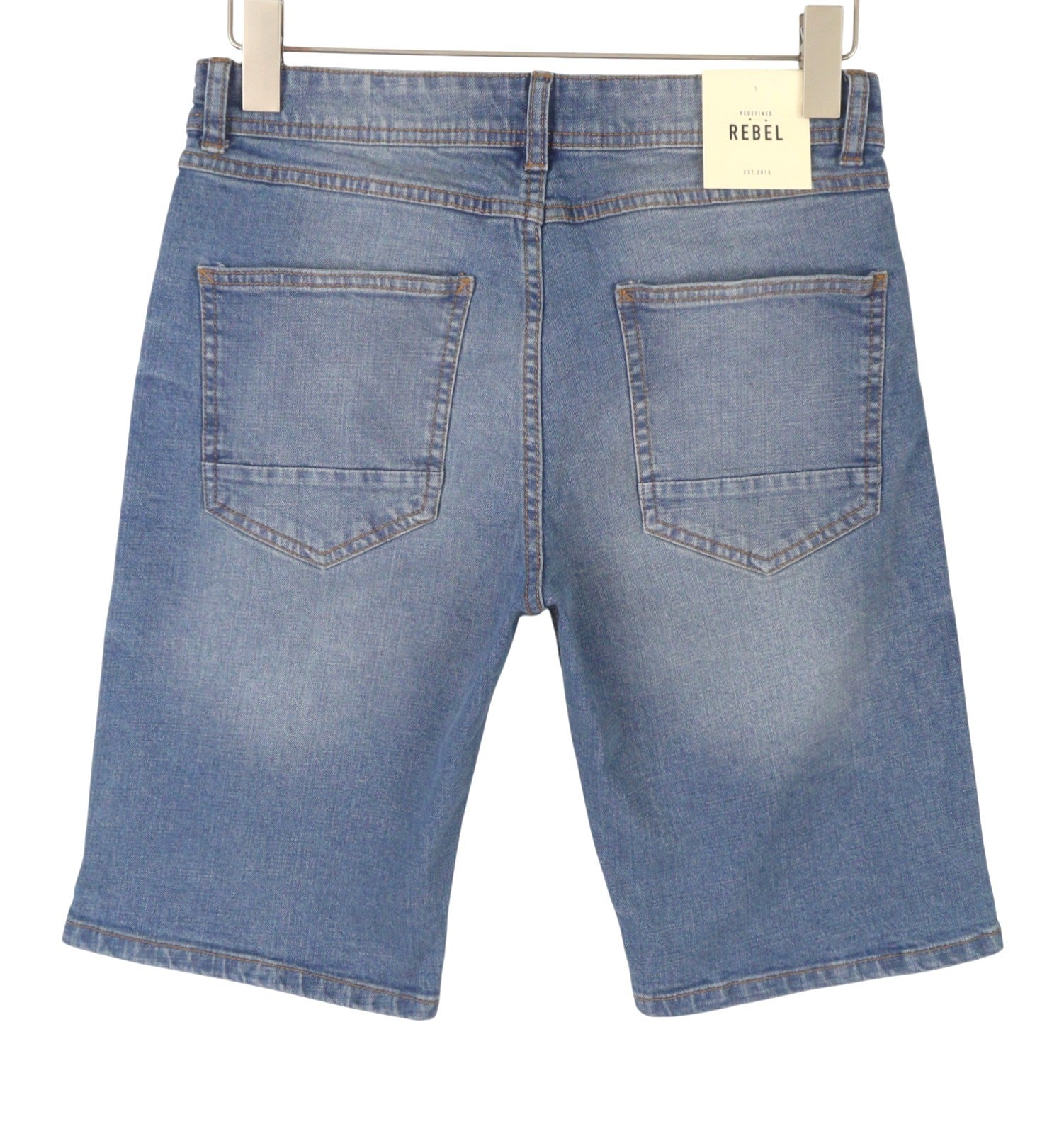 REDEFINED REBEL Copenhagen Men Shorts S Blue Whiskers Faded Zip Fly Denim