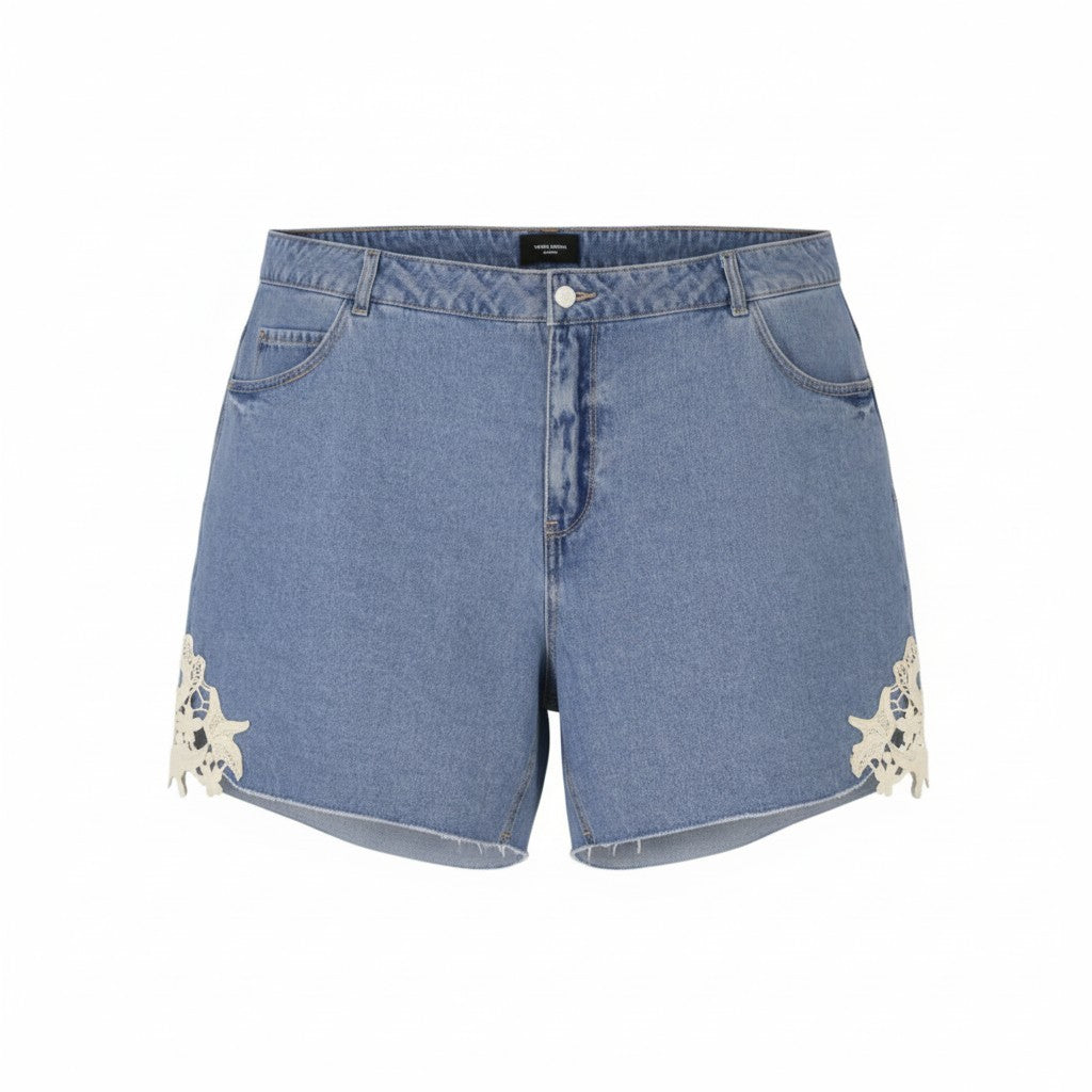 VERO MODA Nineteen HR Crocher Lace Women Shorts EU50 CURVE Blue Denim Zip Fly