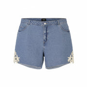 VERO MODA Nineteen HR Crocher Lace Women Shorts EU50 CURVE Blue Denim Zip Fly