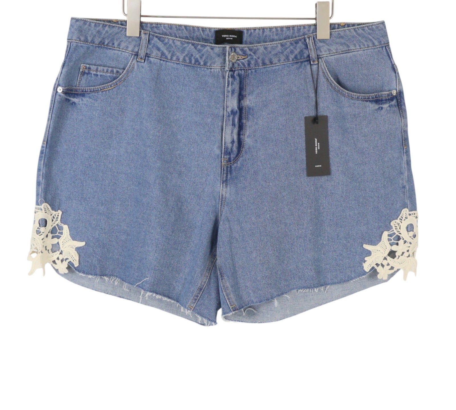 VERO MODA Nineteen HR Crocher Lace Women Shorts EU50 CURVE Blue Denim Zip Fly