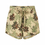 SUPERDRY Women Shorts L Brown Palm Tree Print Pleated Belted