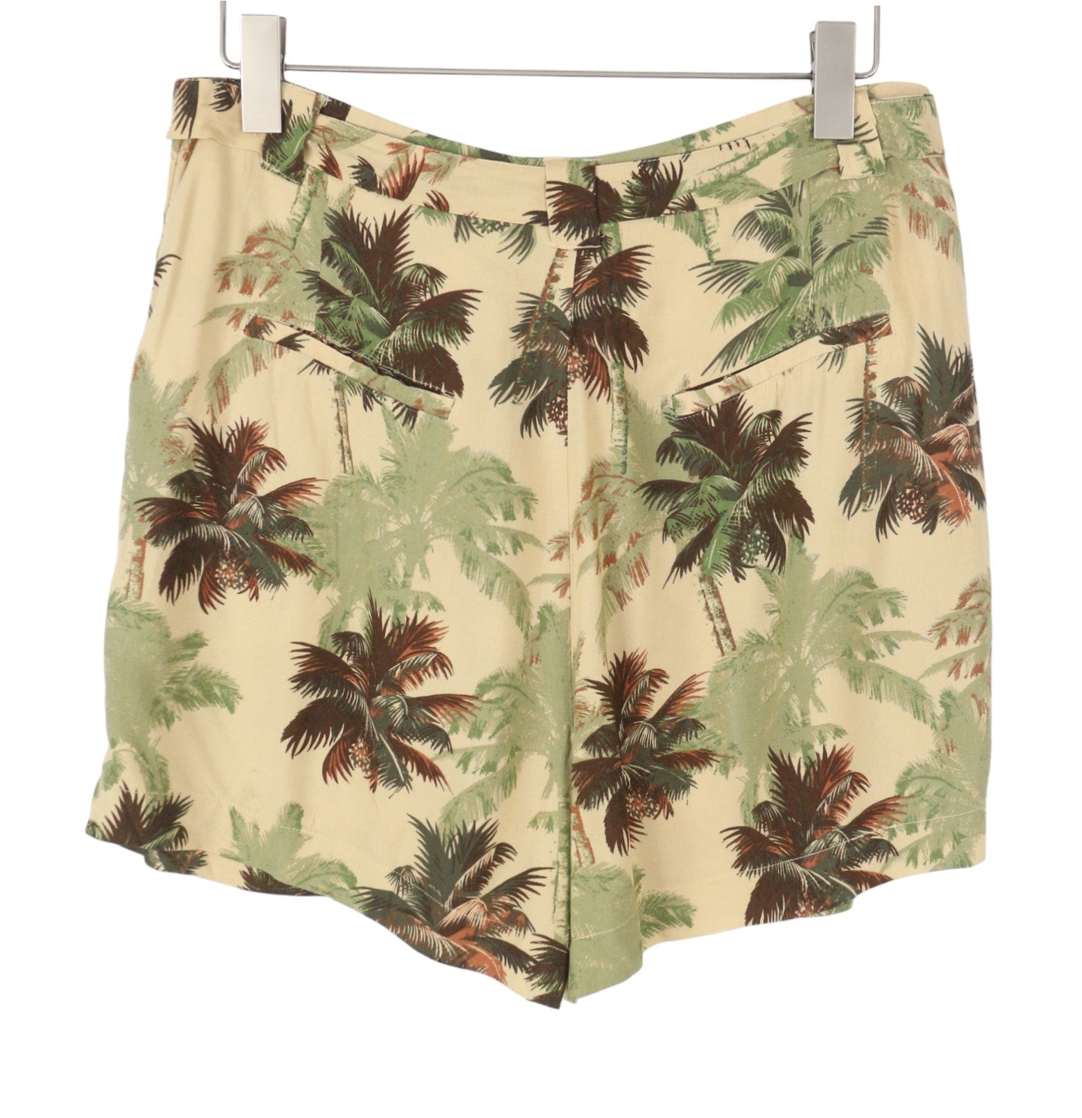 SUPERDRY Women Shorts L Brown Palm Tree Print Pleated Belted