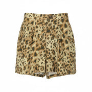 PULL&BEAR Women Shorts XS Brown Leopard Print Zip Fly High Waist
