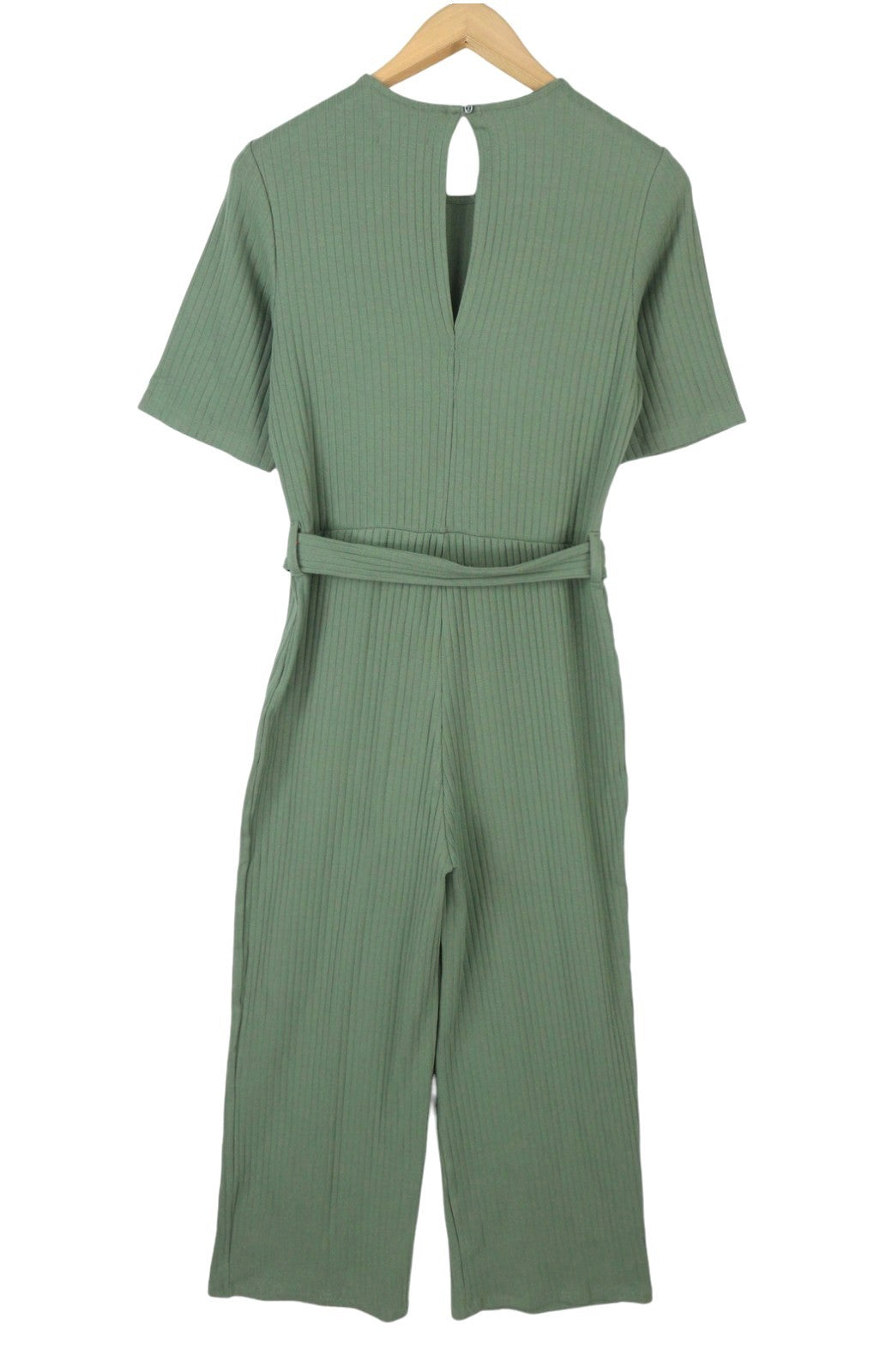 EVEN&ODD Women Jumpsuit M Green Ribbing Cropped Belted Short Sleeve
