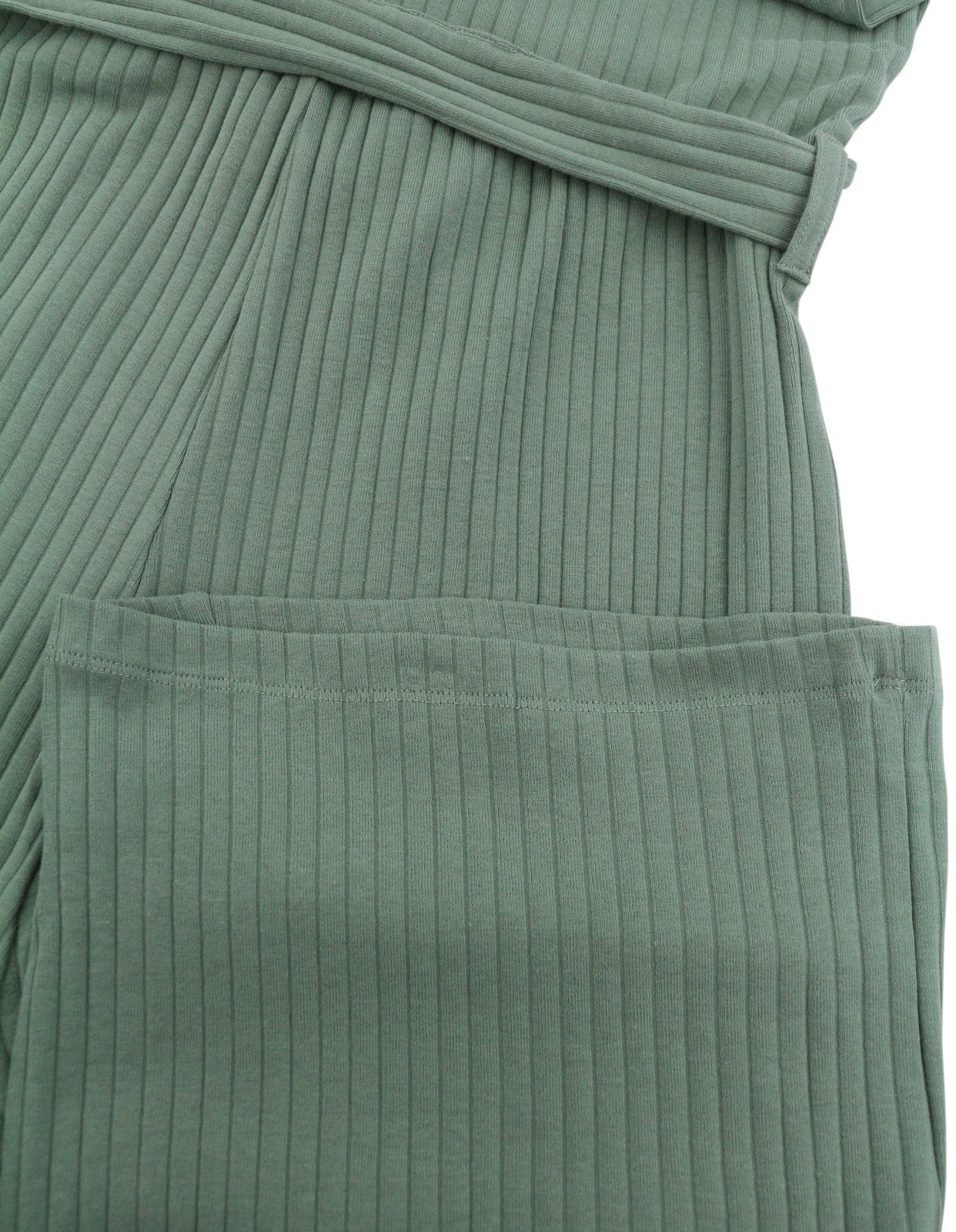 EVEN&ODD Women Jumpsuit M Green Ribbing Cropped Belted Short Sleeve