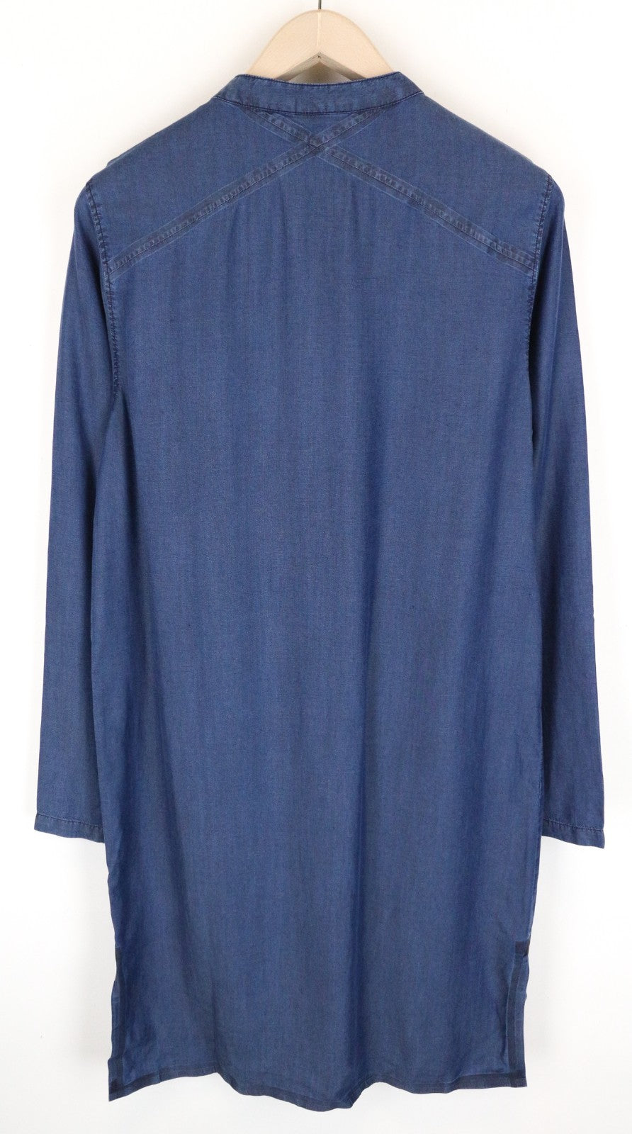 SWEATY BETTY Kvasir Luxe Shirt Women Dress M Blue Denim Look Button Mid-Length