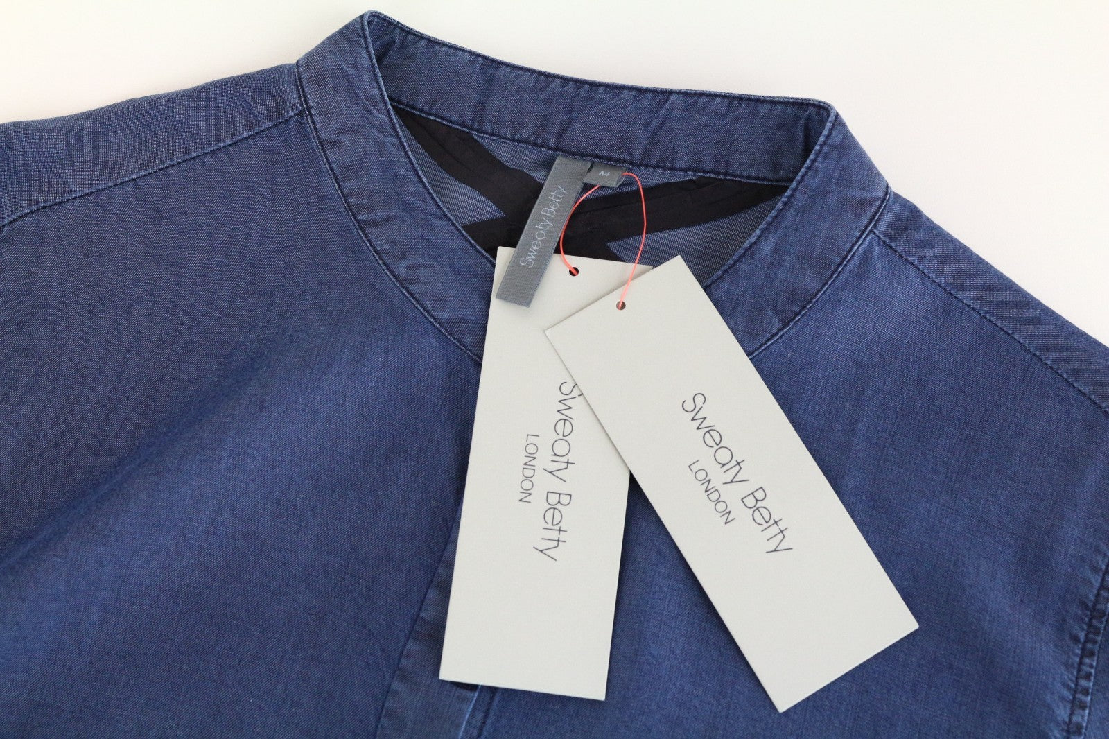SWEATY BETTY Kvasir Luxe Shirt Women Dress M Blue Denim Look Button Mid-Length