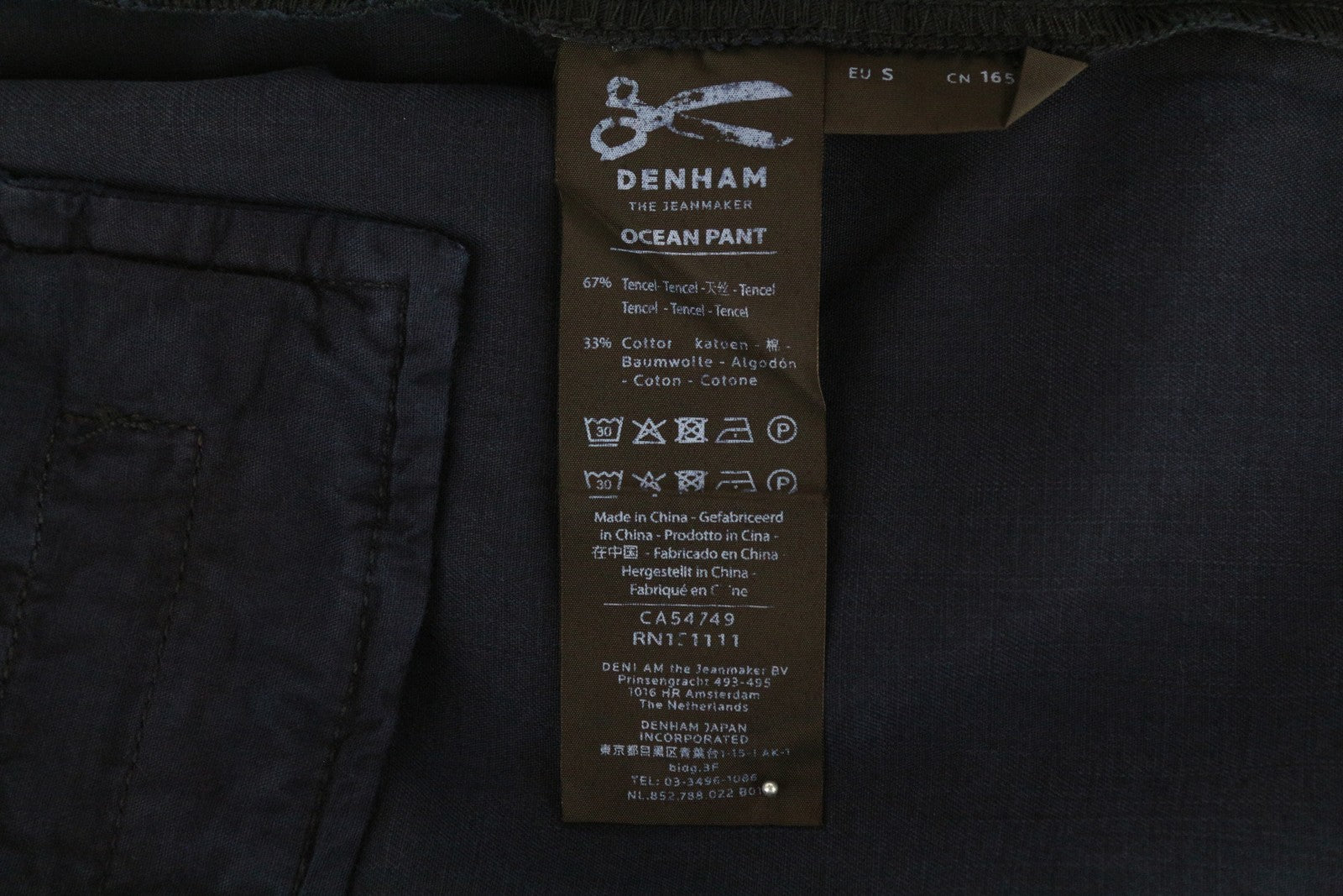 DENHAM Ocean Women Trousers S Zipped Chino Navy Classic Cotton Embroidered