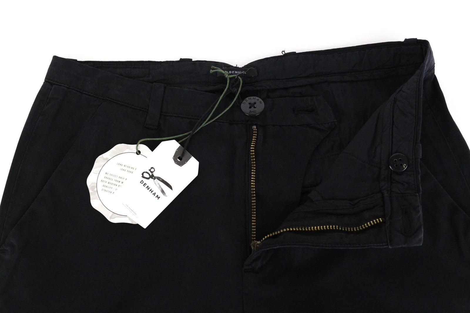 DENHAM Ocean Women Trousers 2XS Black Classic Chino Cotton Zipped Lightweight