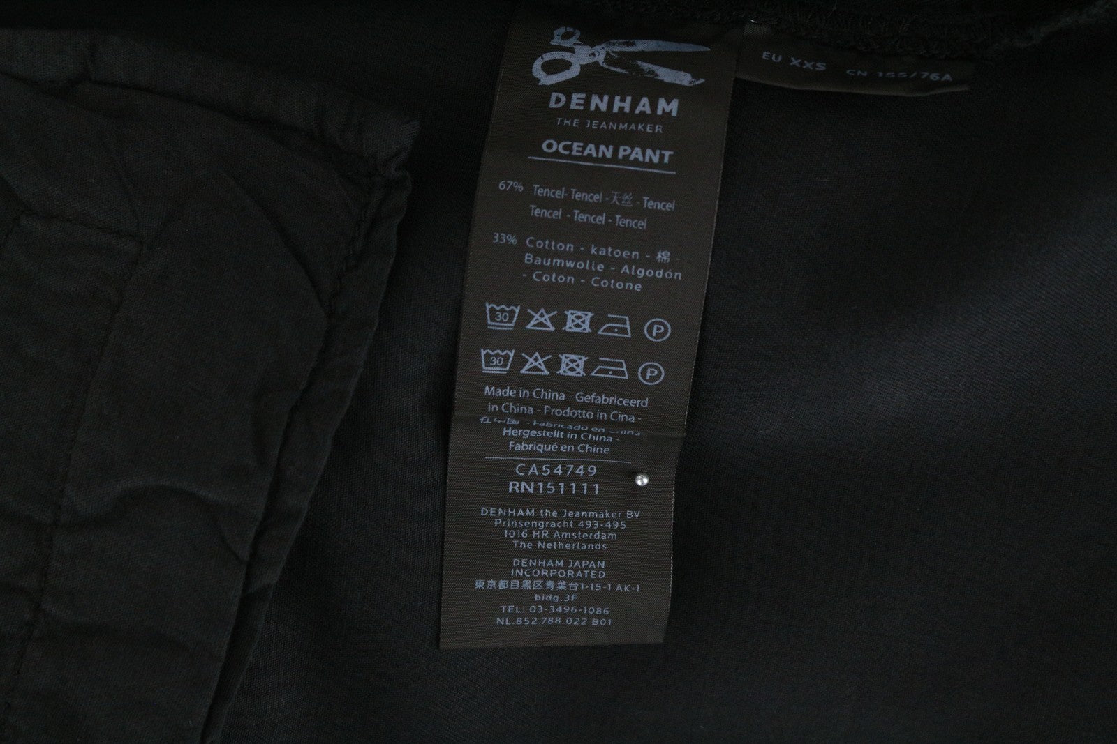 DENHAM Ocean Women Trousers 2XS Black Classic Chino Cotton Zipped Lightweight