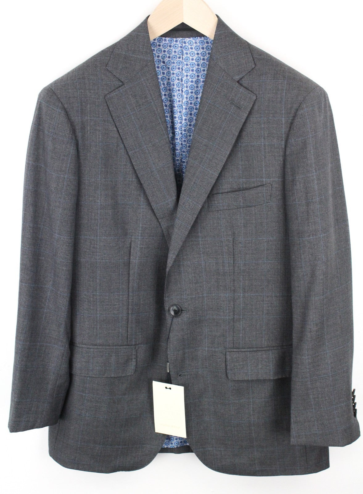 SUITSUPPLY Lazio Men Blazer UK36 Grey Pure Wool Checked Single-Breasted Lined