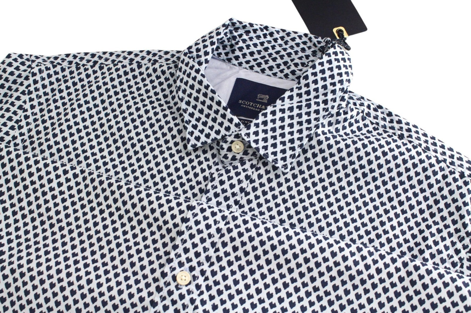 SCOTCH & SODA Ams Couture Men Shirt S Blue Pure Cotton Patterned Long Sleeve