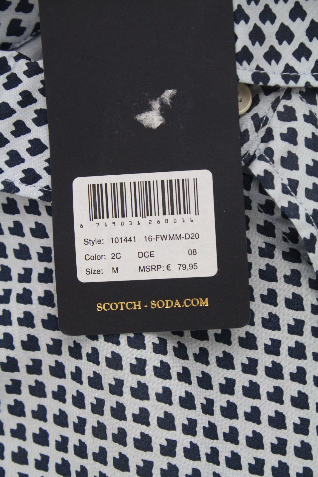 SCOTCH & SODA Ams Couture Men Shirt M Blue Pure Cotton Pattern Long Sleeved