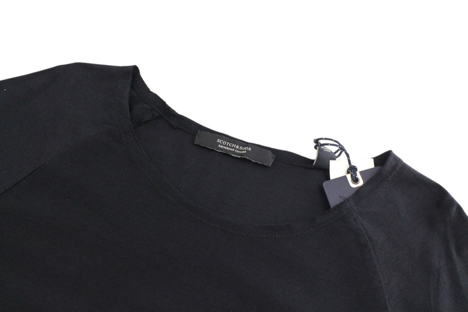 SCOTCH & SODA Ams Couture Men T-Shirt M Black Pure Cotton Long Fit Pull On