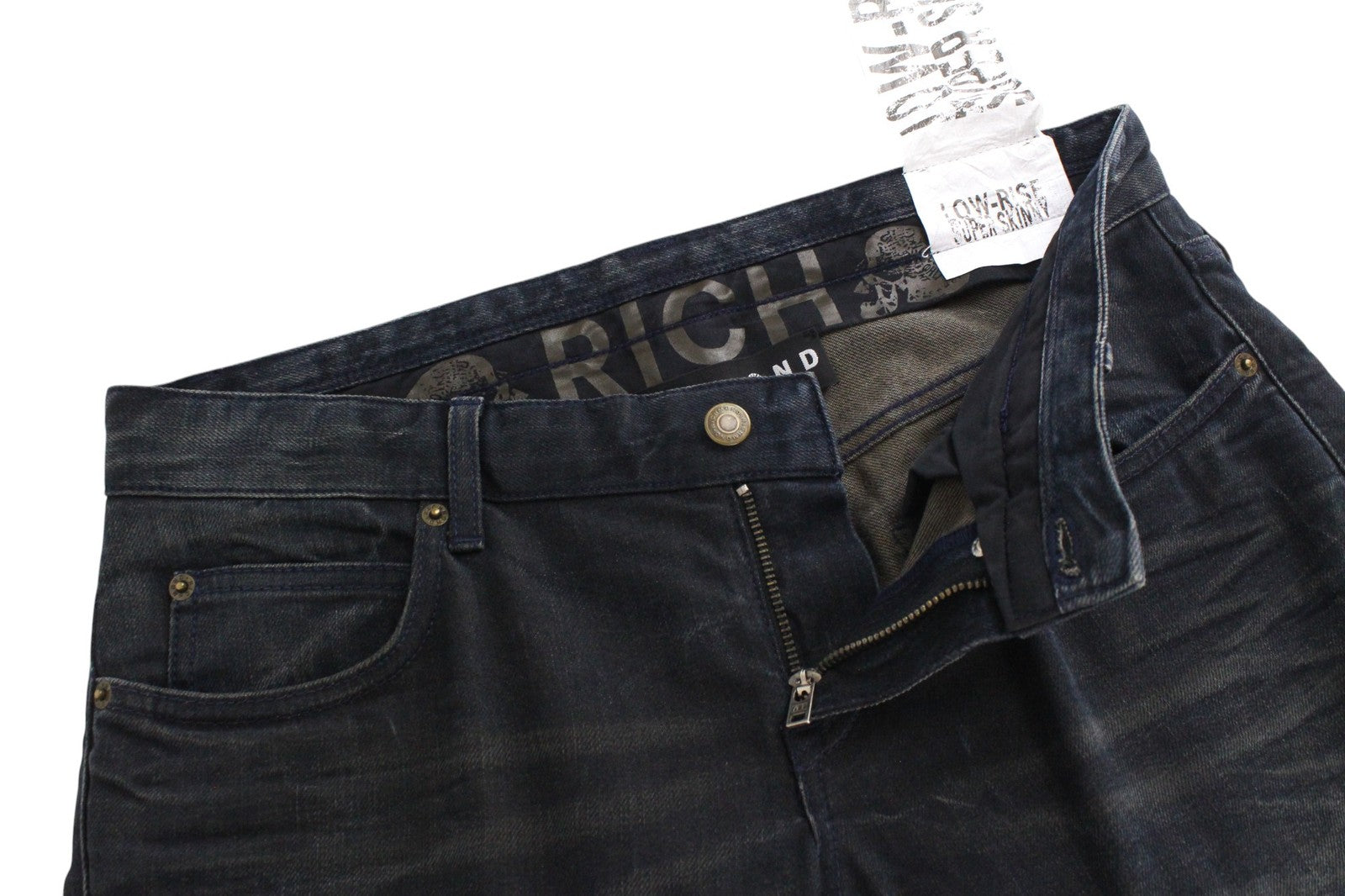 RICHMOND  Men Jeans 32 Black Super Skinny Cotton Stretch Washed Low Rise