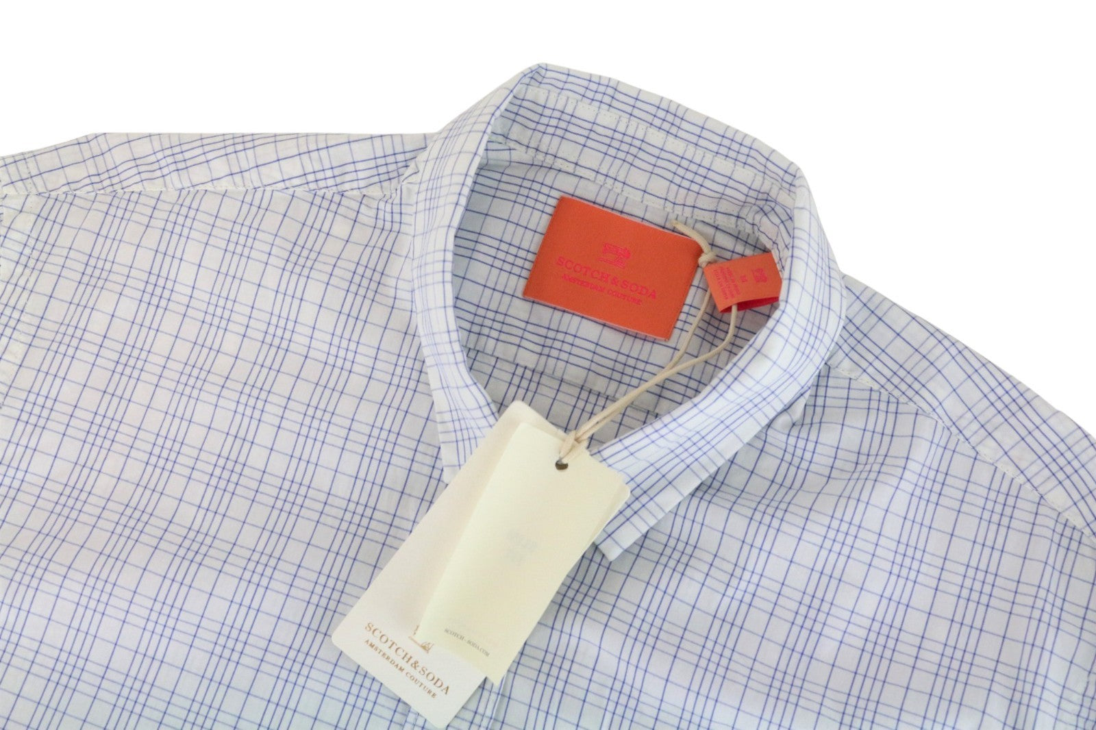 SCOTCH & SODA Ams Couture Men Shirt M Slim Fit Cotton Blue Checked Button-Up