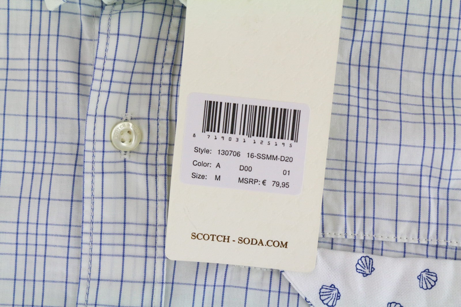 SCOTCH & SODA Ams Couture Men Shirt M Slim Fit Cotton Blue Checked Button-Up