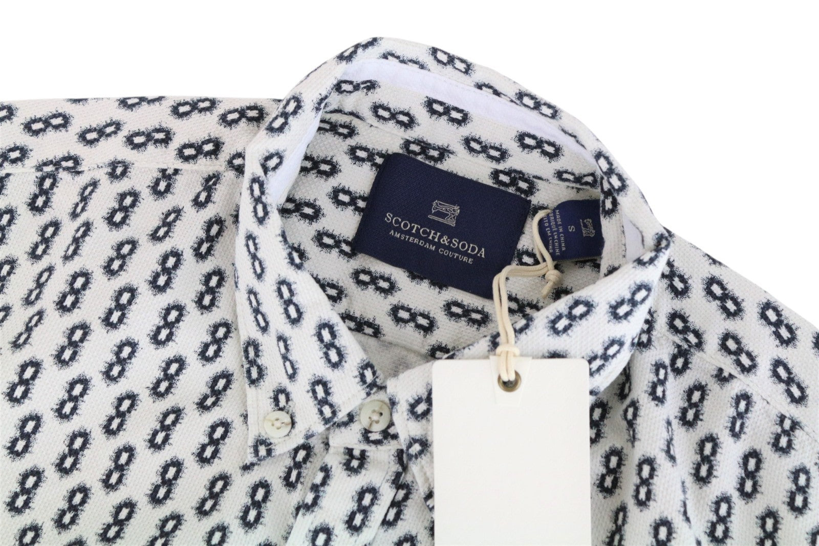 SCOTCH & SODA Ams Couture Men Shirt S Off-White Pure Cotton Patterned Button-Up