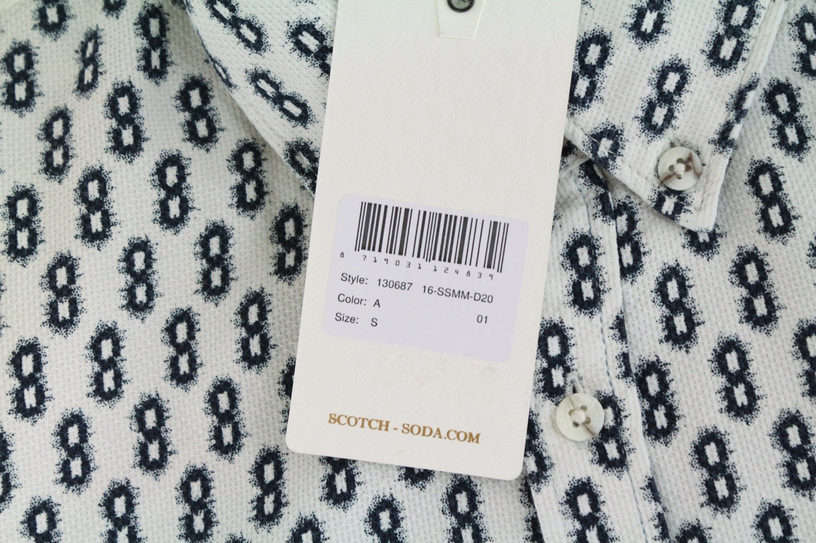 SCOTCH & SODA Ams Couture Men Shirt S Off-White Pure Cotton Patterned Button-Up