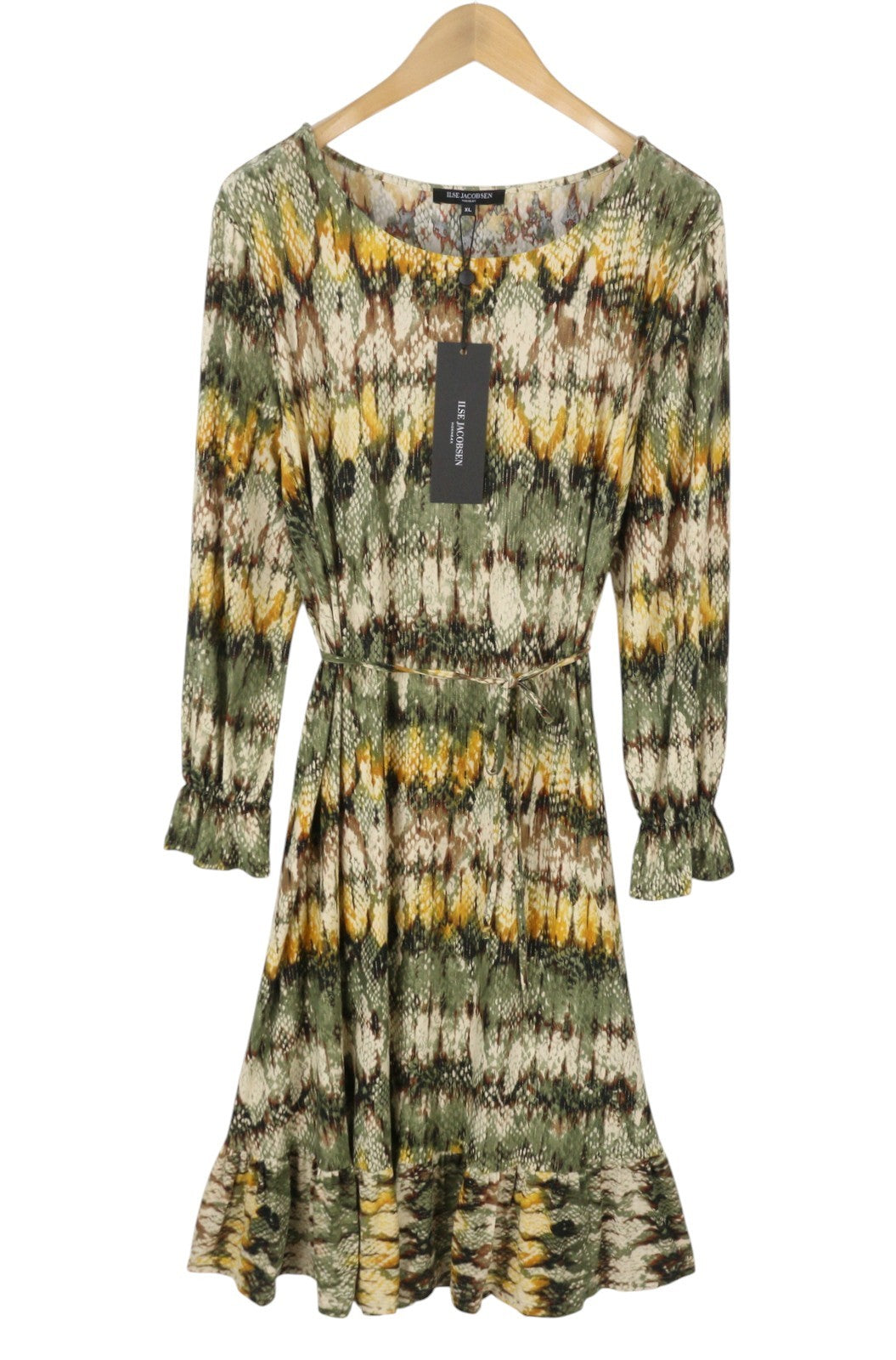 ILSE JACOBSEN Kimo Women Dress XL Multicolor Snake Print Belted Long Sleeve