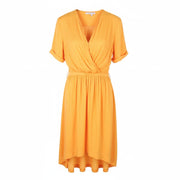 MAISON SCOTCH Women Dress S Yellow Wrap Belted Short Sleeve Mid Length