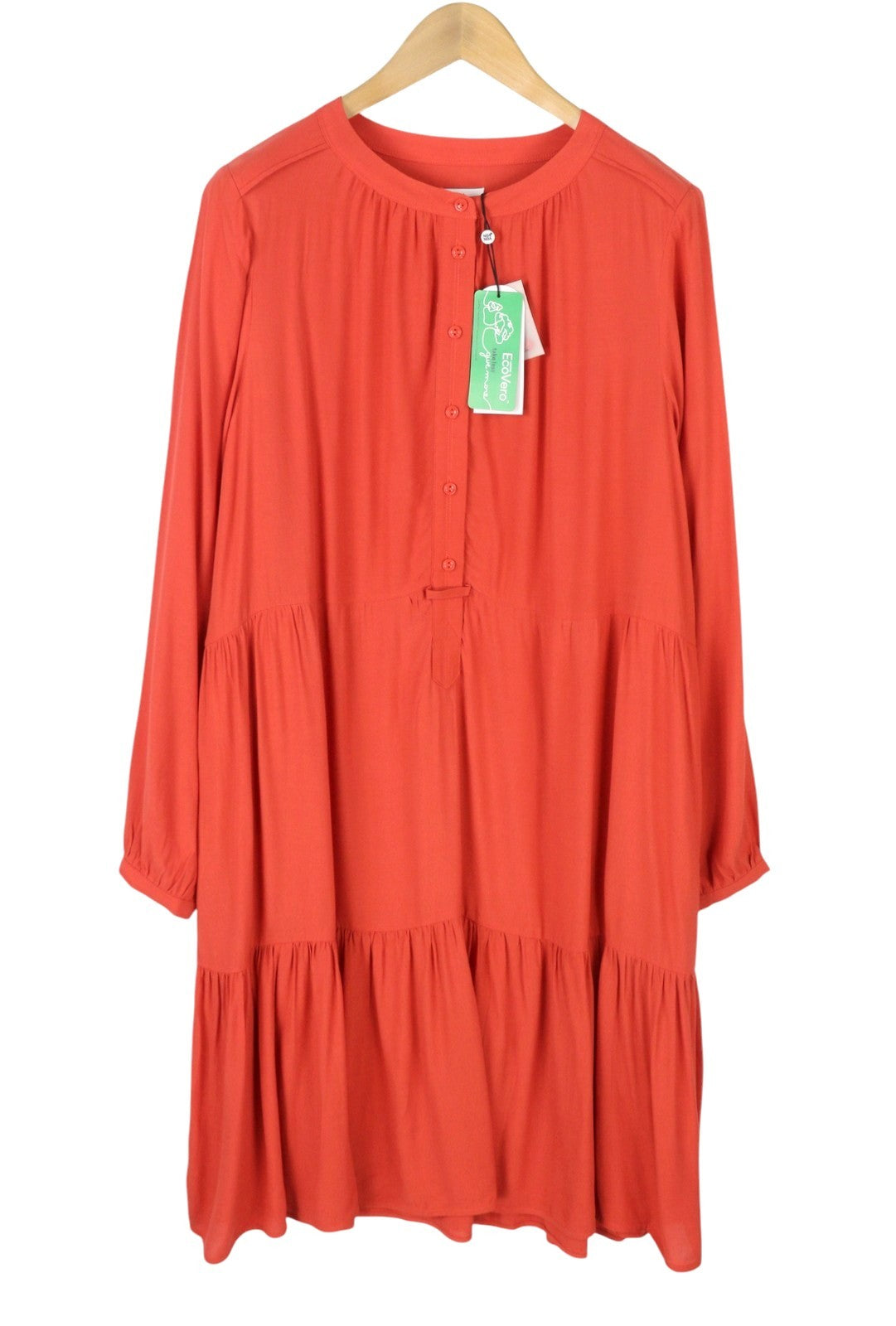 NOA NOA Soft Moss Solid Women Dress EU46 2XL Orange Half Button Knee-Length