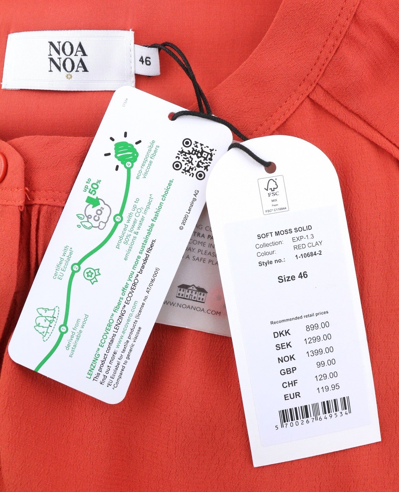 NOA NOA Soft Moss Solid Women Dress EU46 2XL Orange Half Button Knee-Length