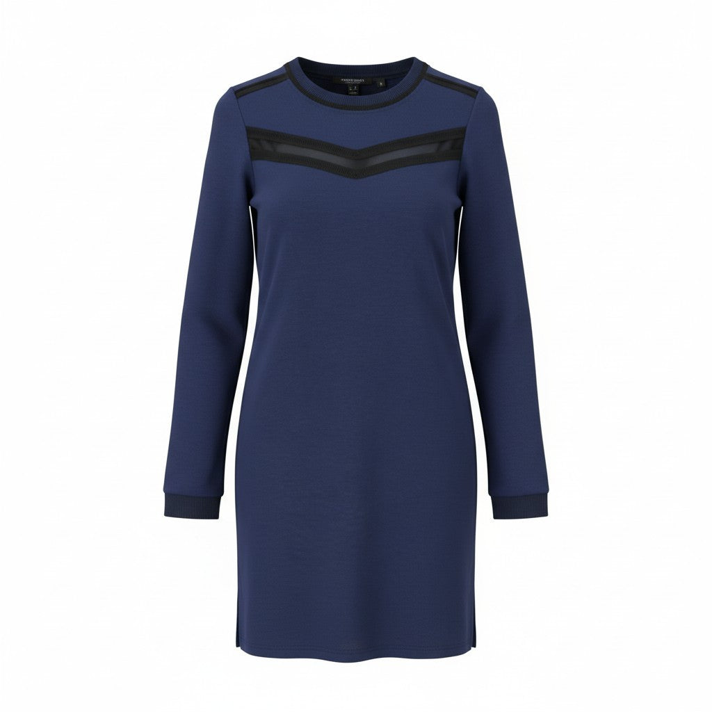 MAISON SCOTCH Women Dress S Dark Blue Crew Neck Long Sleeve Knee-Length