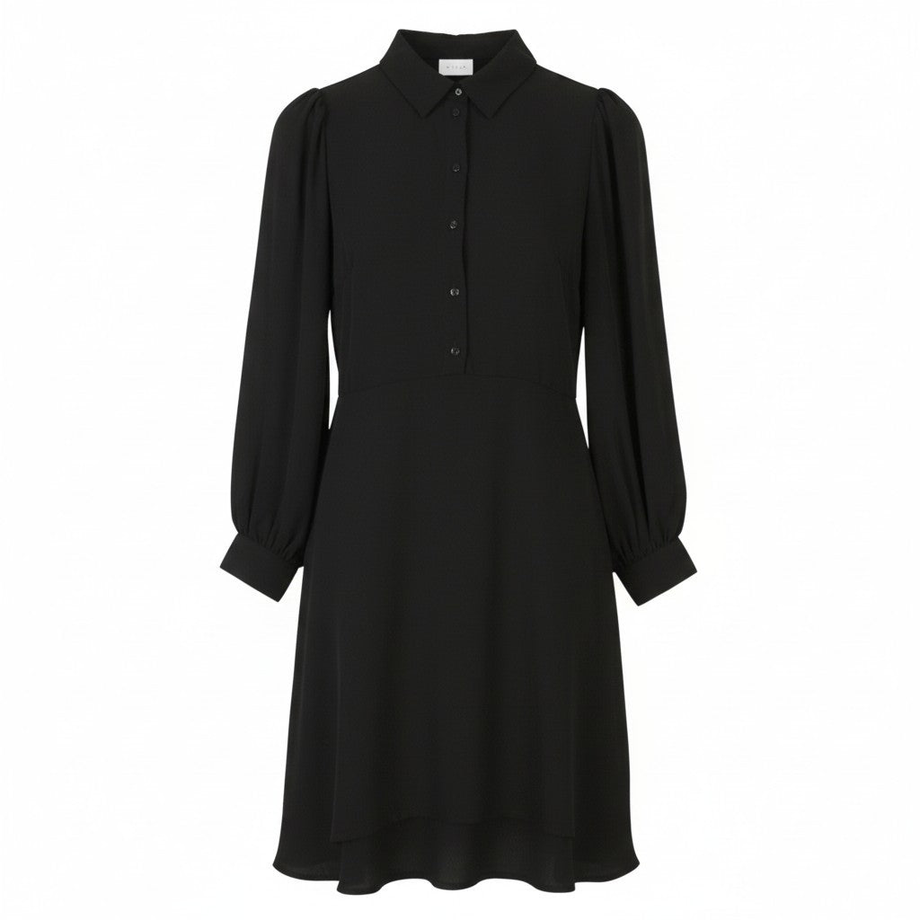 VILA Nalu L/S Women Dress EU36 S Black Half Button Long Sleeved Knee-Length